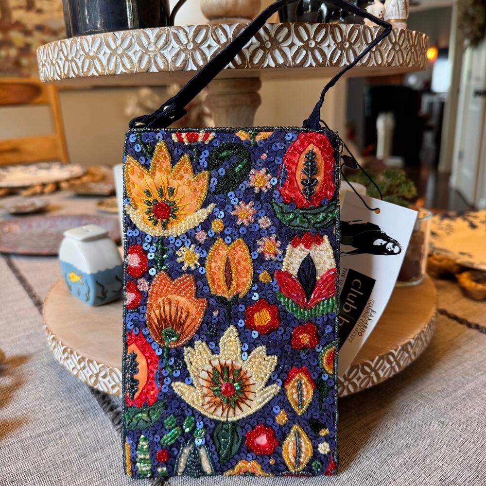 Beaded Dark Blue Colorful Crossbody Club Bag Phone Bag Small Night out Purse